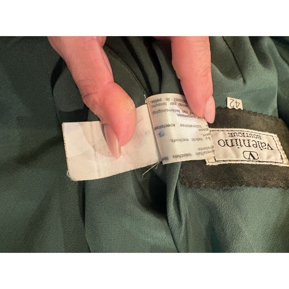 Valentino Boutique Vintage Olive Green Suede Jacket IT Sz 42 Authenticated - Picture 10 of 12